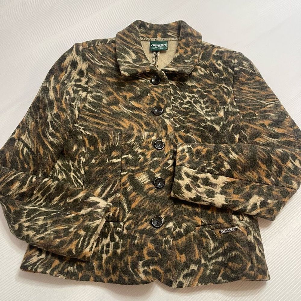 Geiger Collections Leopard Wool Blazer Jacket Size 38